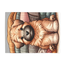 Wheaten Terrier Fleece Blanket.  This image shows what the blanket looks like when on its side. 