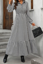 Honey Ruffle Hem Plaid Long Sleeve Dress Ariel Splash