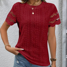 Short Sleeve Top Eyelet Round Neckline