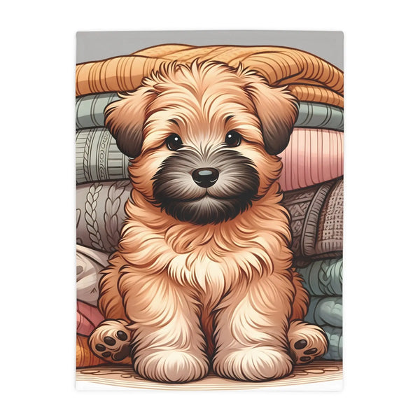 Wheaten Terrier Fleece Blanket.  This is a close up of the image. 