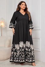 Radiant Curves Printed V-Neck Long Sleeve Maxi Dress - Ariel Splash