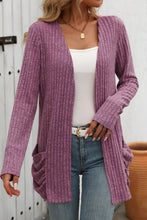 Open Front Long Sleeve Ribbed Cardigan 