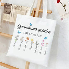 Grandma's Garden Tote Bag with Personalized Names and Birth Month Flowers