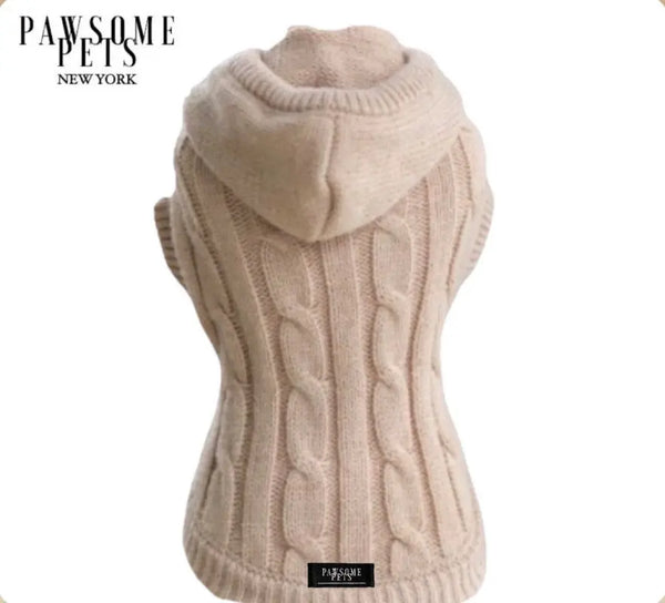 Dog & Cat Cable Knit Sweater with Hood Scarlet Coco