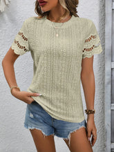 Short Sleeve Top Eyelet Round Neckline