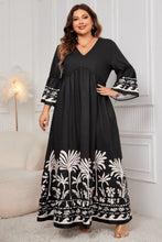 Radiant Curves Printed V-Neck Long Sleeve Maxi Dress - Ariel Splash