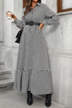 Honey Ruffle Hem Plaid Long Sleeve Dress Ariel Splash