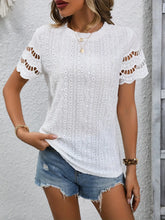 Short Sleeve Top Eyelet Round Neckline