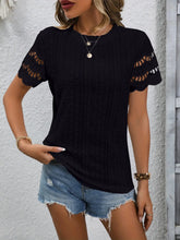 Short Sleeve Top Eyelet Round Neckline