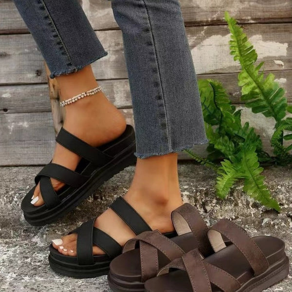 Crisscross PU Leather Flat Sandals