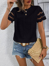 Short Sleeve Top Eyelet Round Neckline