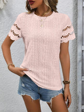 Short Sleeve Top Eyelet Round Neckline