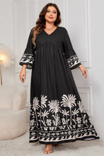 Radiant Curves Printed V-Neck Long Sleeve Maxi Dress - Ariel Splash