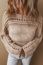 Cable-Knit Openwork Long Sleeve Sweater Ariel Splash