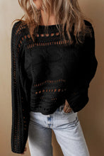 Cable-Knit Openwork Long Sleeve Sweater Ariel Splash