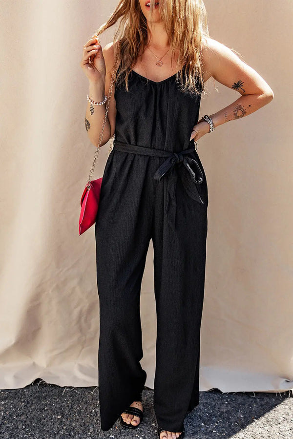 Spaghetti Strap Jumpsuit With Tied V-Neckline