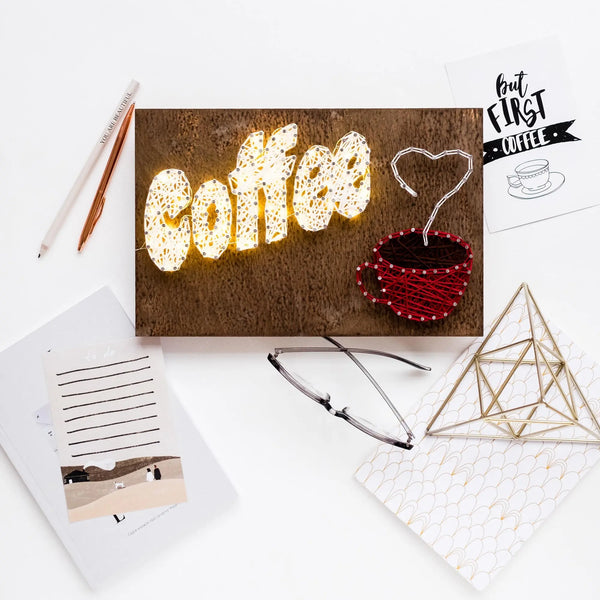 Wood Board with Coffee on it in string DYI Kit