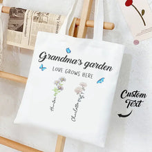 Grandma's Garden Tote Bag with Personalized Names and Birth Month Flowers