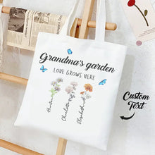 Grandma's Garden Tote Bag with Personalized Names and Birth Month Flowers