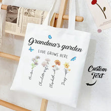 Grandma's Garden Tote Bag with Personalized Names and Birth Month Flowers