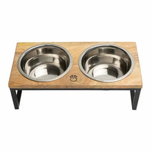 Mango Wood & Metal Elevated Pet Bowl