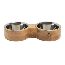 Mango Wood & Metal Elevated Pet Bowl