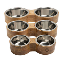 Mango Wood & Metal Elevated Pet Bowl  Showing 3 sizes