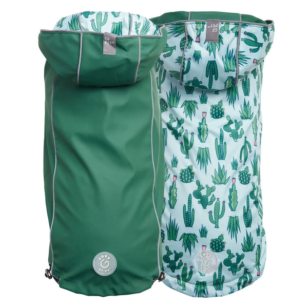 Reversible Elasto-Fit Dog Raincoat - Green/Green with Pattern