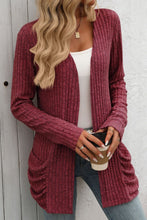 Open Front Long Sleeve Ribbed Cardigan 