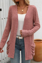 Open Front Long Sleeve Ribbed Cardigan 