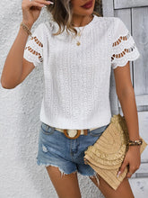 Short Sleeve Top Eyelet Round Neckline