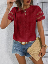 Short Sleeve Top Eyelet Round Neckline