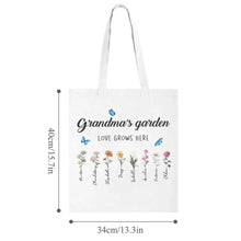 Grandma's Garden Tote Bag with Personalized Names and Birth Month Flowers