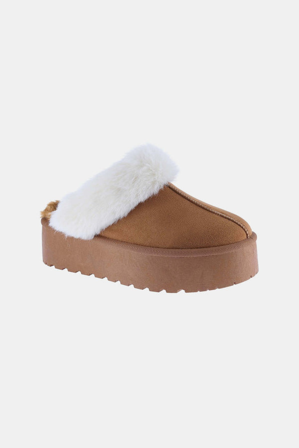 Thick Bottom Fur Trim Snow Slippers 