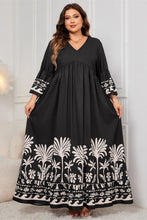 Radiant Curves Printed V-Neck Long Sleeve Maxi Dress - Ariel Splash