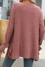 Open Front Long Sleeve Ribbed Cardigan 