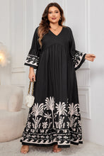 Radiant Curves Printed V-Neck Long Sleeve Maxi Dress - Ariel Splash