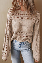 Cable-Knit Openwork Long Sleeve Sweater Ariel Splash