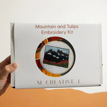 Mountain Landscape with Tulips DIY Beginner Embroidery Kit Pink Cassiopeia