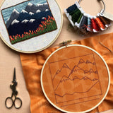 Mountain Landscape with Tulips DIY Beginner Embroidery Kit Pink Cassiopeia
