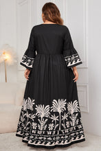 Radiant Curves Printed V-Neck Long Sleeve Maxi Dress - Ariel Splash