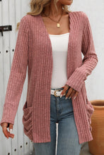 Open Front Long Sleeve Ribbed Cardigan 