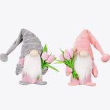 Standing Cute Plush Gnome with Tulips