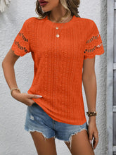 Short Sleeve Top Eyelet Round Neckline