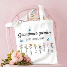 Grandma's Garden Tote Bag with Personalized Names and Birth Month Flowers